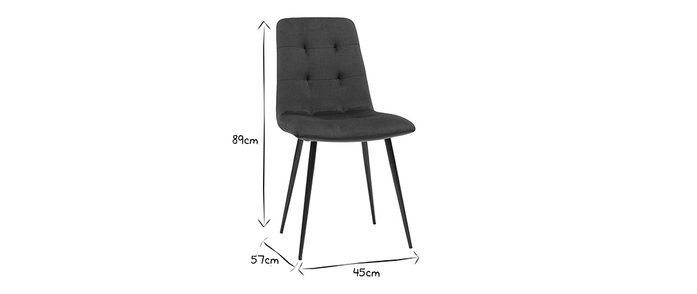 Set de 2 sillas de diseño de terciopelo tapizadas azul petróleo y metal negro ESCAPE